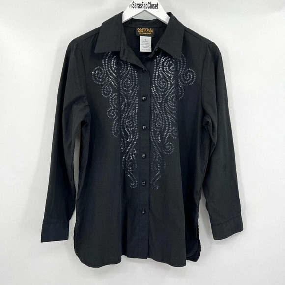 Bob Mackie Wearable Art Black Long Sleeve Button Up Sequin Design Women's Small - Picture 1 of 7